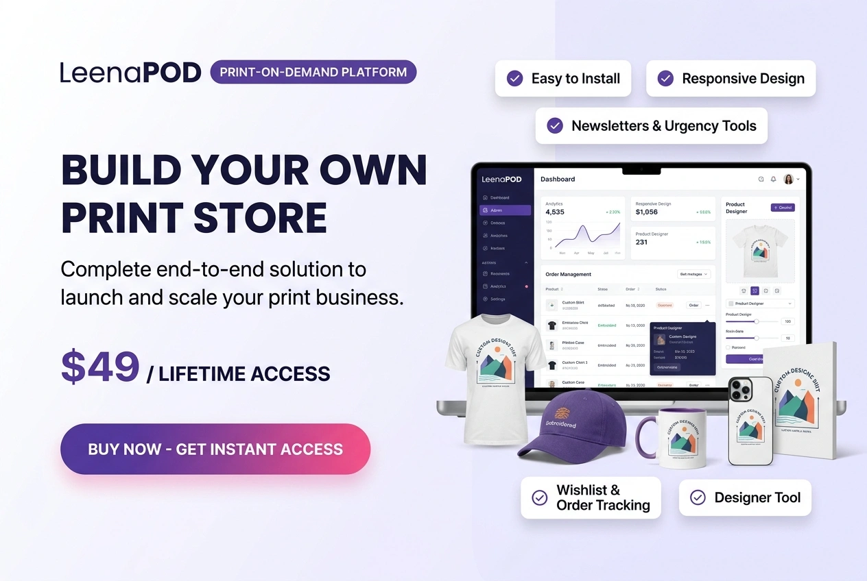 LeenaPOD — Custom Product Designer POD Script | Build Your Merch Store